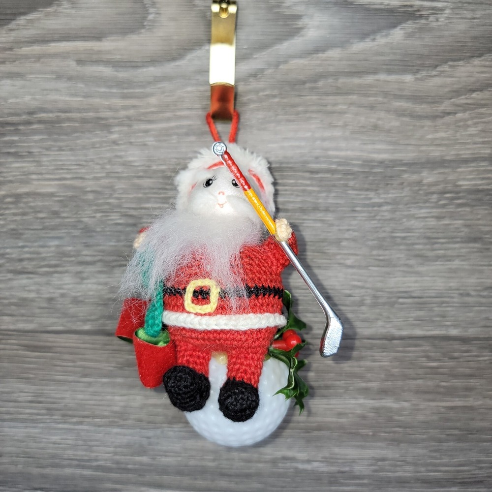 Christmas Golf Ball Santa Ornament Crochet Golfing Theme Hanging vintage‎